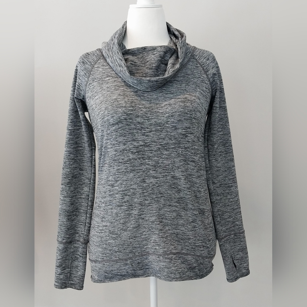 Reebok Heather Gray Cowl Neck Long Sleeve Pullover Thumb Holes Size L